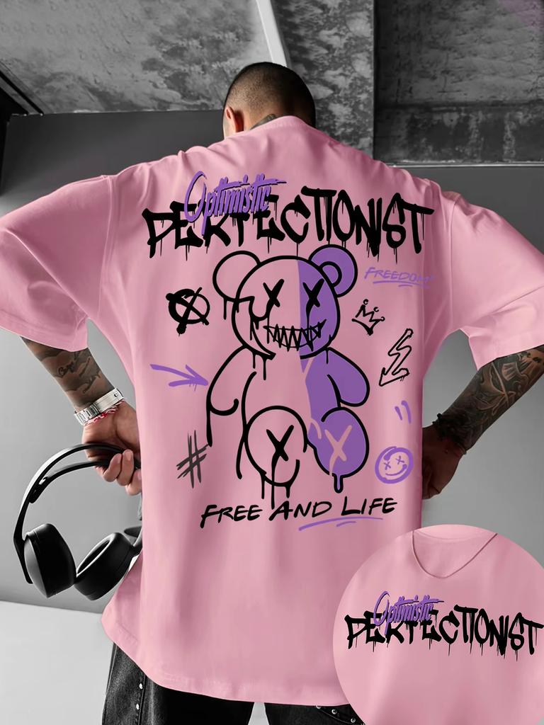 Letnia Nowość Męska Amerykańska Uliczna Bawełniana Koszulka z Nadrukiem Liter Krótki Rękaw Okrągły Dekolt T-shirty Codzienne Sportowe Luźne Oversize Topy