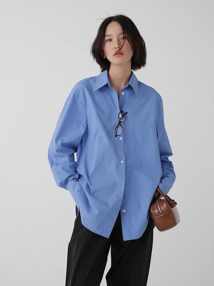 Siyuan 25 Early Spring Light Luxury High-Count Cotton Solid Color Long-Sleeve Silhouette Shirt for Women