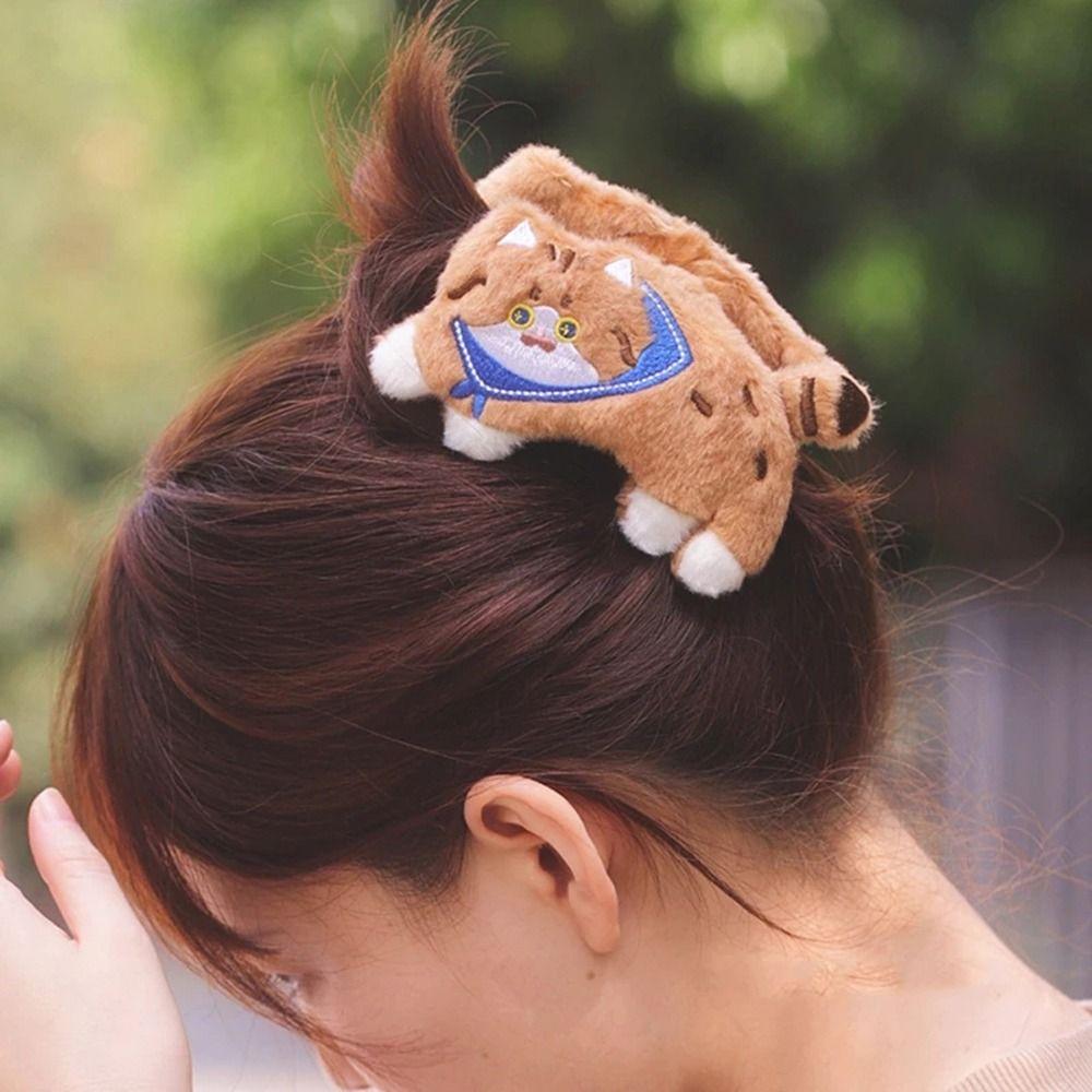 

Fashion Headdress Women Hairgrip Large Size Plush Korean Hair Clips Cat Hair Claws Women Shark Clip brown-hair claw