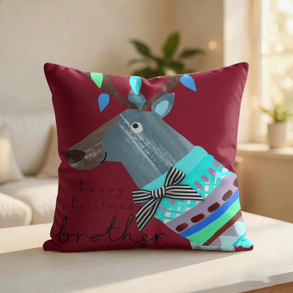 CUTE Christmas Reindeer Cushion Cover Silky Short Plush Invisible Zipper Dustproof Sofa Pillow Case For Home Decor