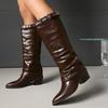 Wrinkled Boots Pile Boots Belt Buckle Rivet Pointed Trousers Boots Thick Midheel Western Boots 40-48 Large Size Boots