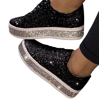 Baskets à paillettes et paillettes pour femmes, chaussures décontractées à lacets, plates et décontractées