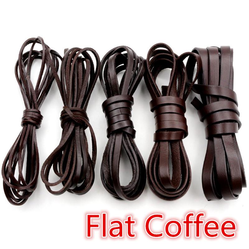 2m/lot 2/3/4/5/6/8mm Genuine Cow Leather Flat Strand Thong Cord DIY Bracelet Findings Rope String For Jewelry Making Accessories