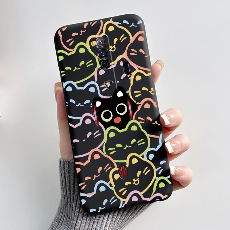 Per Custodia Red Magic 7 NX679J Per Nubia Red Magic 7S Cover Posteriore Carino Coniglio Amore Nero Morbido TPU Custodia per Telefono Per RedMagic 7 7S Guscio