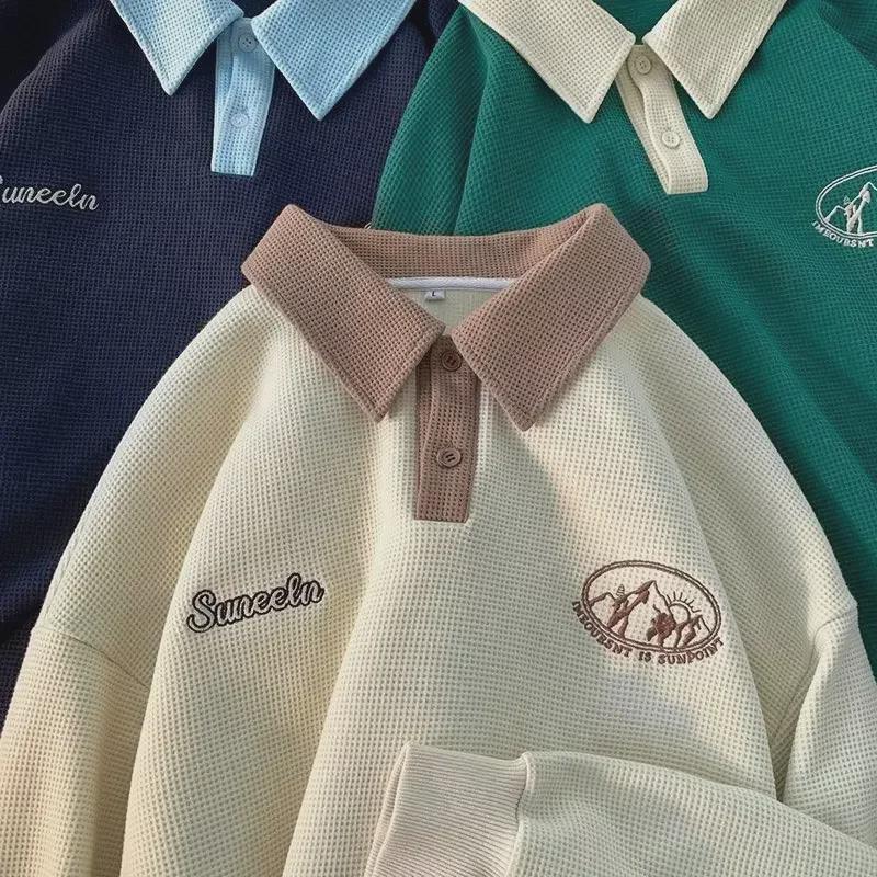 Pánská retro mikina s polo límečkem - Trendy volný střih na zip do poloviny pro jaro a podzim