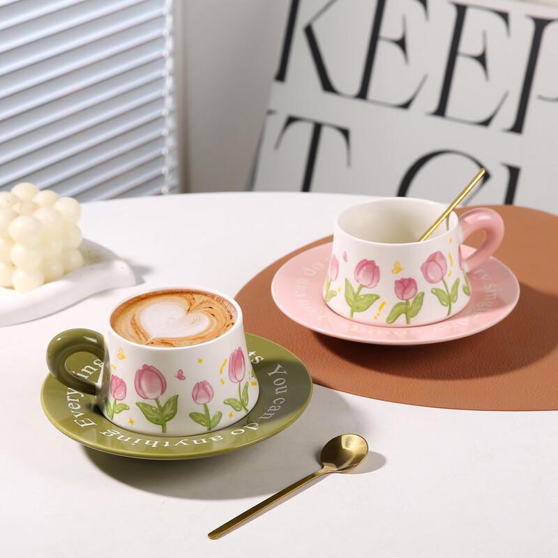 Watercolor Floral Ceramic Coffee Cup & Saucer Set