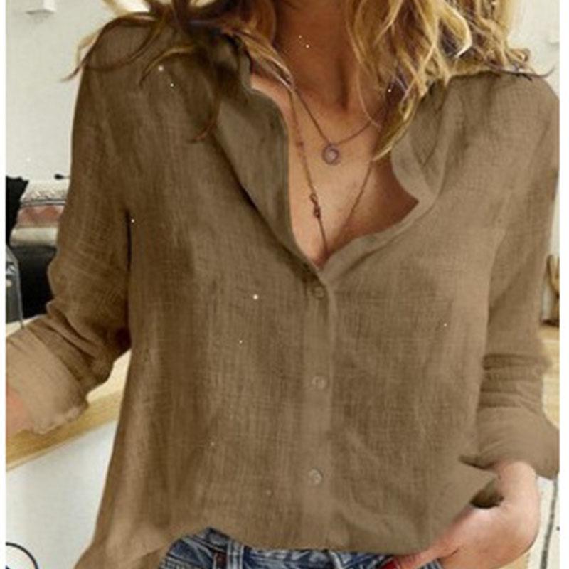 

Рубашки для отдыха, кардиган с пуговицами и лацканами, топ, женская свободная рубашка большого размера с длинными рукавами, женские блузки, повседневная туника S дубильная кора
