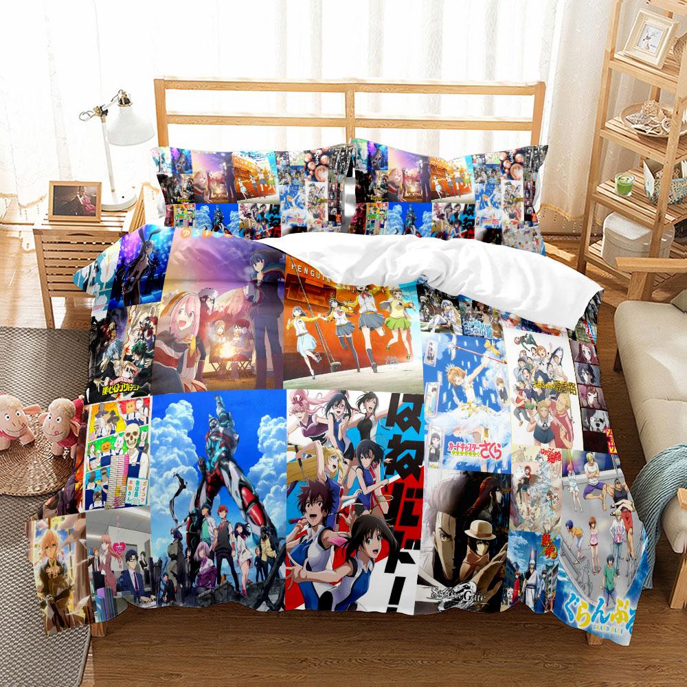 Comfortable Anime Print Bedding Set With Duvet Cover And Pillowcases King Queen Twin Sizes For All Ages