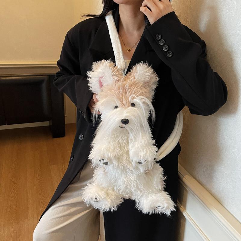 Sac à dos Schnauzer Peluche Jouet Peluche Animal Chiot Chien Animaux Sac Cadeau Poupées Mignonnes Cadeaux pour Enfants Cadeau Pour Filles Garçons Peluches Douces Jouet