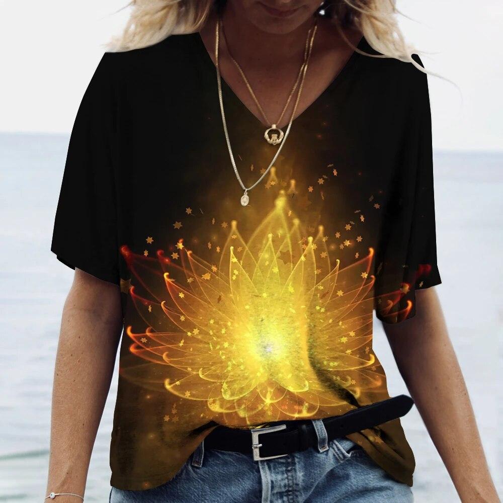 Dámské tričko Letní výstřih do V Módní krátký rukáv Topy Oblečení pro dívky Trička Oversized Harajuku Oblečení Párty Ležérní Blůza