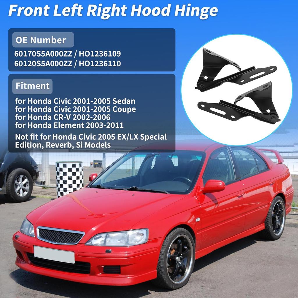 Motoforti Front Hood Hinge for Honda Civic 2001-2005 Sedan Coupe for Honda CR-V 2002-2006 for Honda Element 2003-2011 Front Left Right Hood Hinge Set