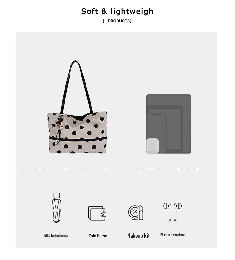 2026 New Korean Casual Polka Dot Tote: Versatile, Large-Capacity Underarm Shoulder Bag