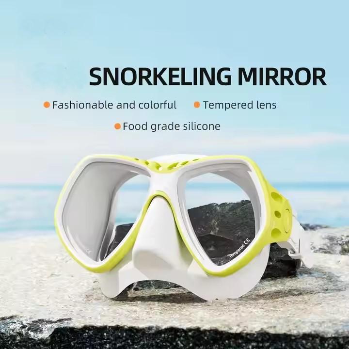 Fashionable and Colorful Snorkeling Mirror Mask Food Grade Silicone Diving Mask  Tempered DoubleLens Diving Goggles for Adults