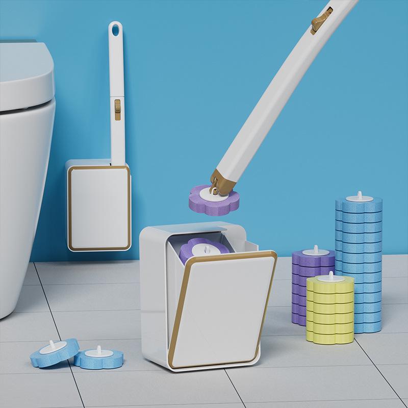 Wall-Mounted Toilet Brush with Dissolvable Heads for Complete Cleaning