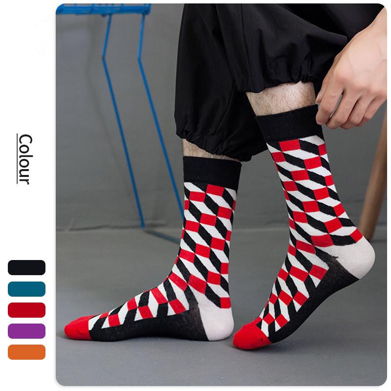 46 Patterns Cotton Fashion Geometry Business Men Happy Socks Unisex Boys Combed Hip Hop Street Skateboard Funny High Sox