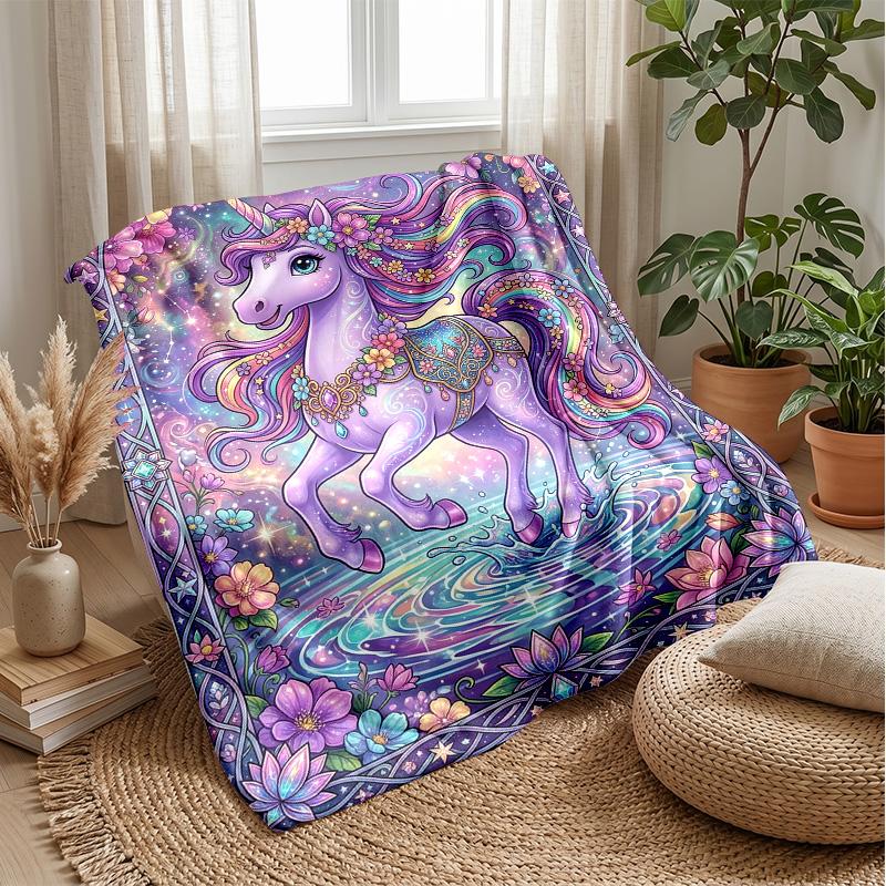 Magical Purple Unicorn Theme blanket Lightweight Warm Flannel Blanket Decorative Throw Blanket for Home Decoration