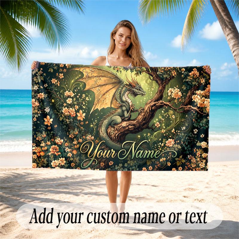 Dragon Theme Soft Beach Towel Personalized Custom Name Text Towel Portable for Beach Pool Travel