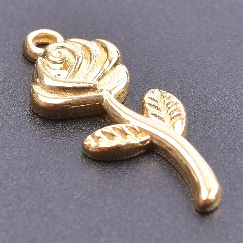 Real Gold Plated Stainless Steel Plant Charms For Jewelry Making Supplies Rose Plum Blossom Leaves 5pcs/Lot Pendant DIY Pendant