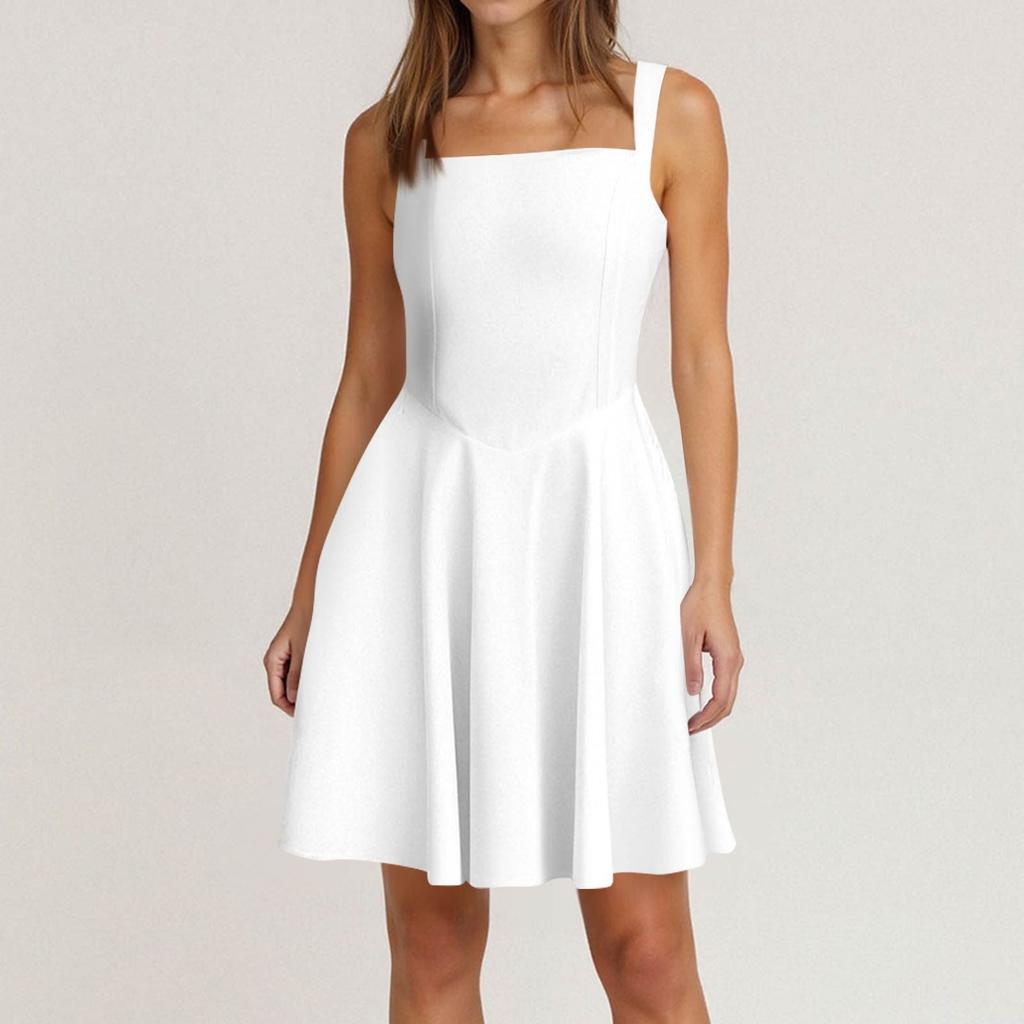 Women's Spring Summer Casual Square Neck Solid Colour Dress  Sleeveless Dresses