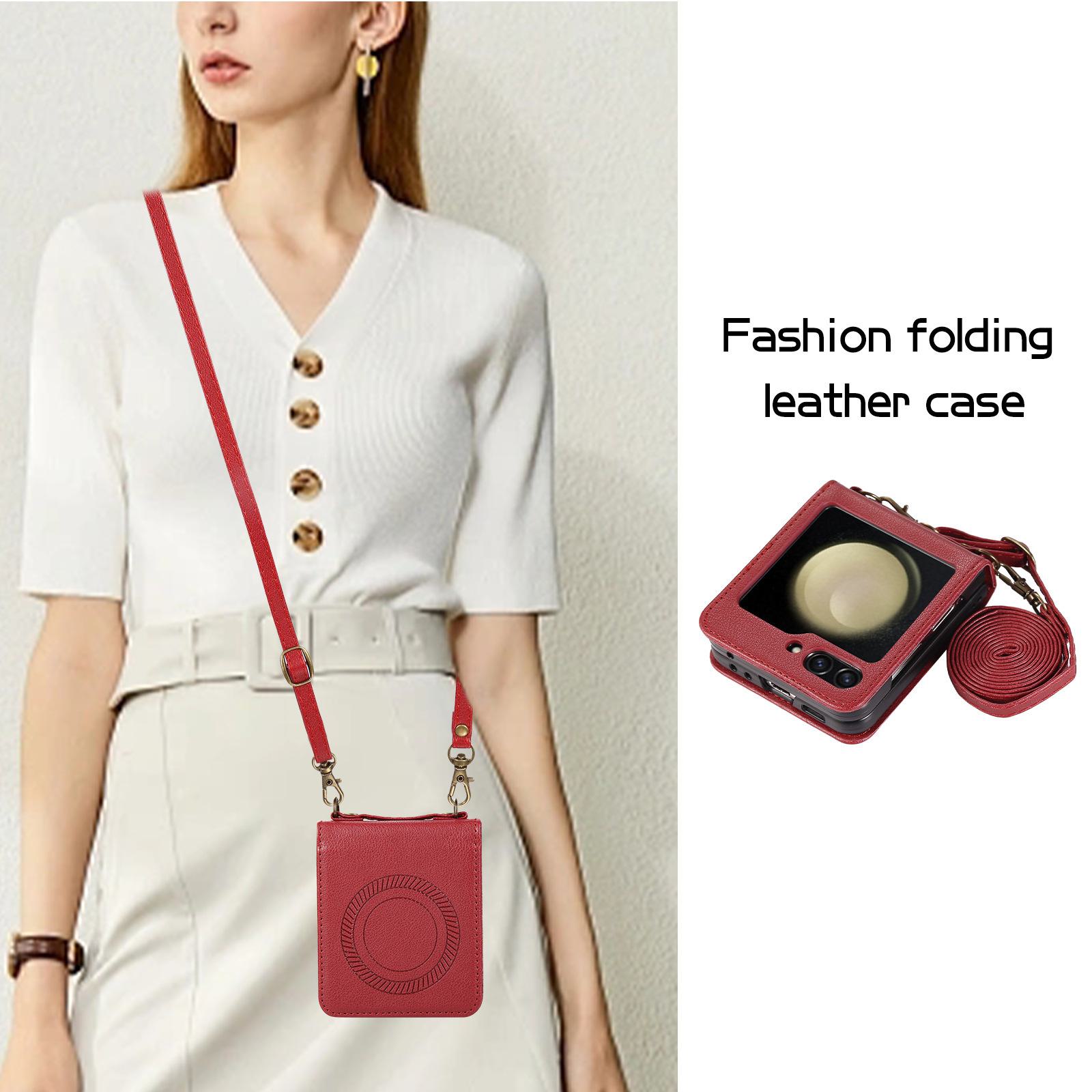 

Корейский чехол для складного телефона ZFLIP3/4/5 с магнитным зарядным шнурком Samsung ZFLIP 6 + Lanyard красный