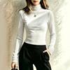 Women S Solid Color Long Sleeve Velvet T Shirt Casual High Neck Top
