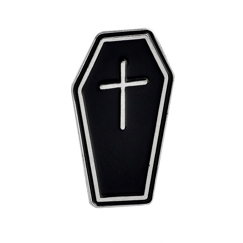 European American Punk Gothic Black Coffin Denim Jacket Brooch Pin