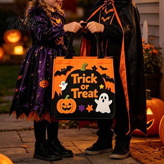 Trick Or Treat Candy Holder Halloween or Bag, Felt Goodie Bag with Pumpkin Ghost Patches, Child-friendly Large Tote for Kids, Party Favor, Haunted