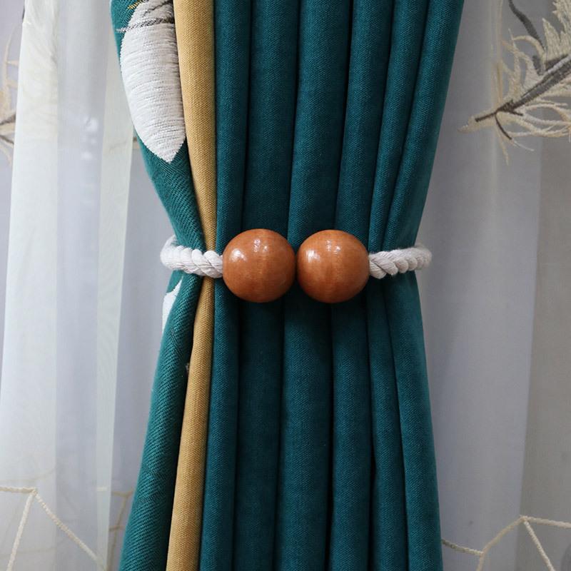 Hole-free Curtain Straps, Decorative Wooden Bead Magnetic Buckles, Creative Wooden Macaron Curtain Magnet Buckle Straps