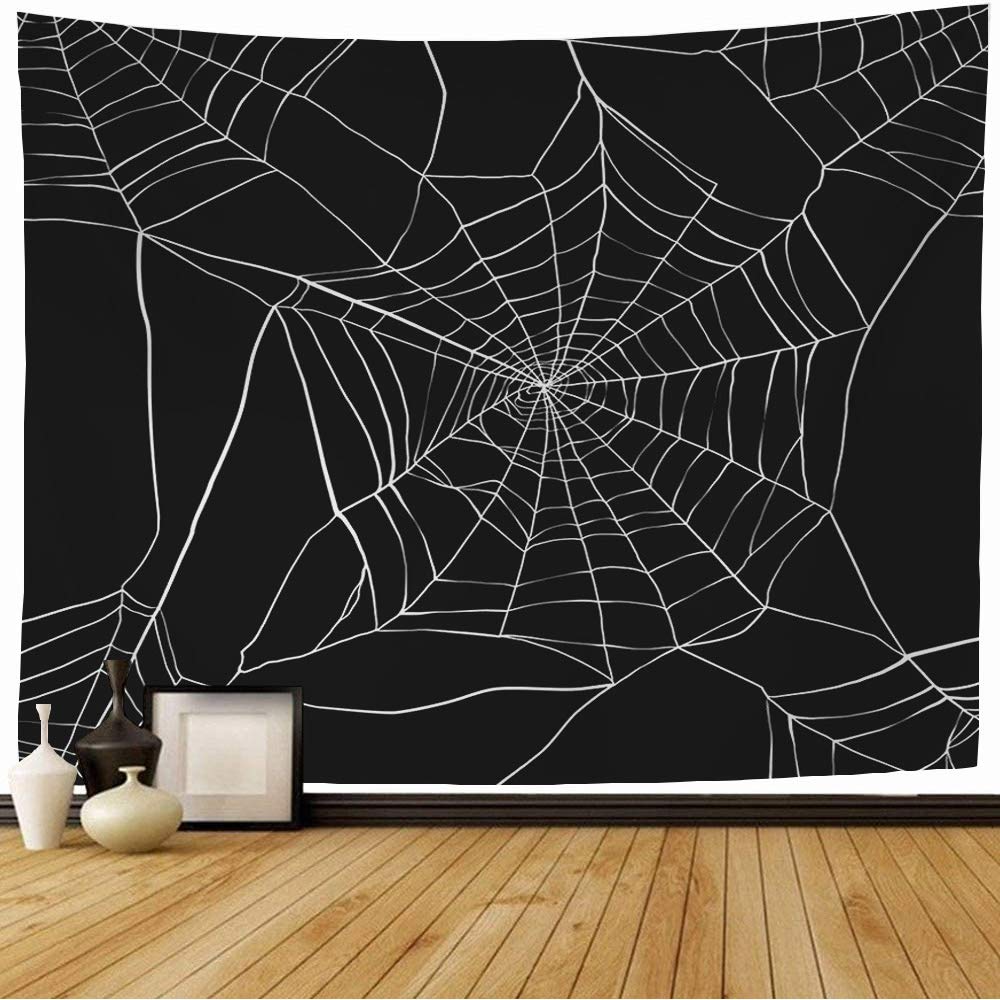 Spinnennetz Wandteppich Schwarz Gruseliges Design Wandteppich Unheimliche Texturen Spukiger Wandteppich Wandbehang Decke Schlafzimmer Wohnzimmer Dekoration