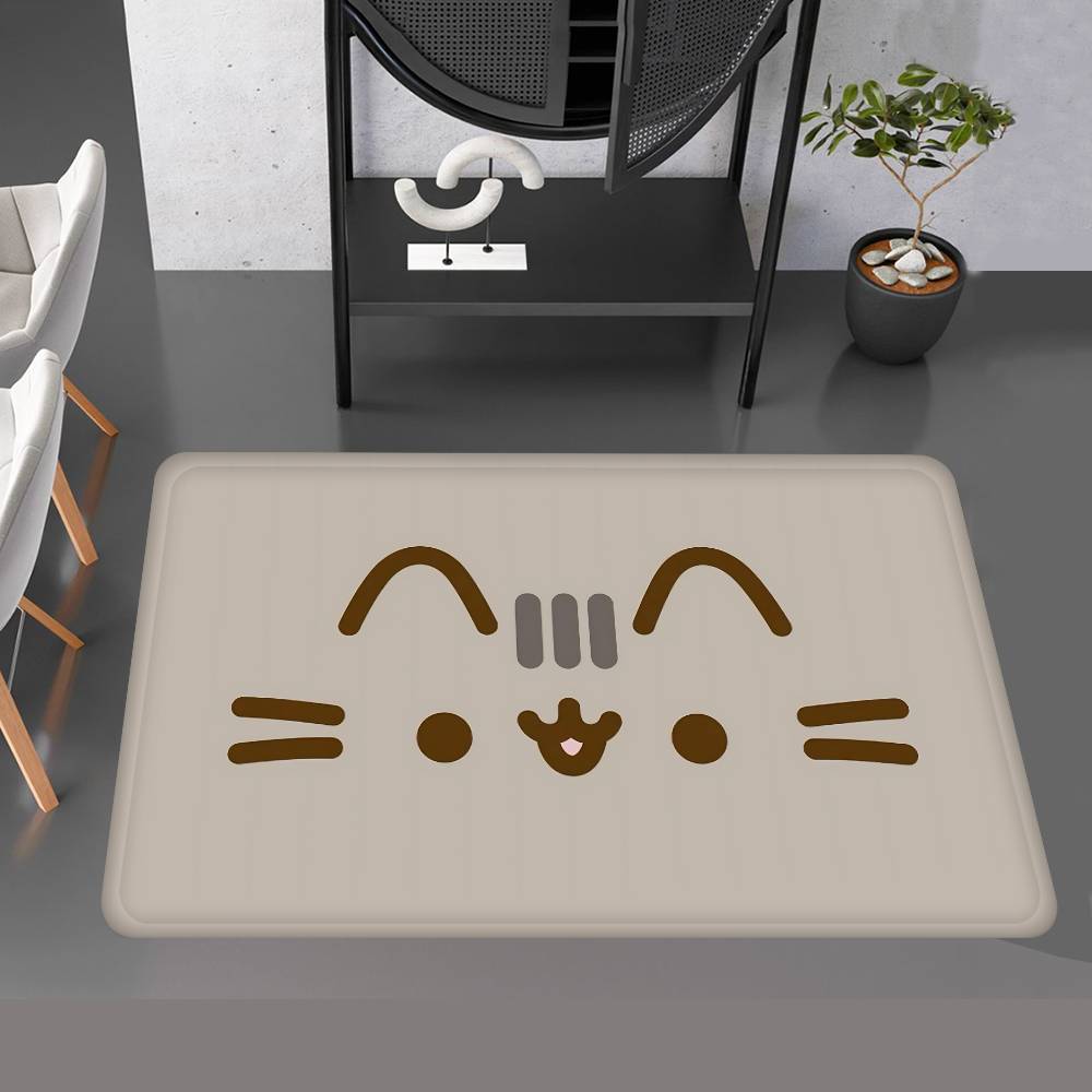 Anime P-Pusheen Cute Cat Door Mat Washable Non-Slip Living Room Sofa Chairs Area Mat Kitchen Doormat Area Rug