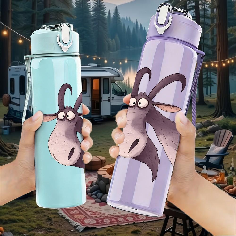 1PC Cute Goat Cartoon 750ml Color Plastic Sports Water Bottle Leakproof Flip Straw Lid Suitable for Sports Office Home Use