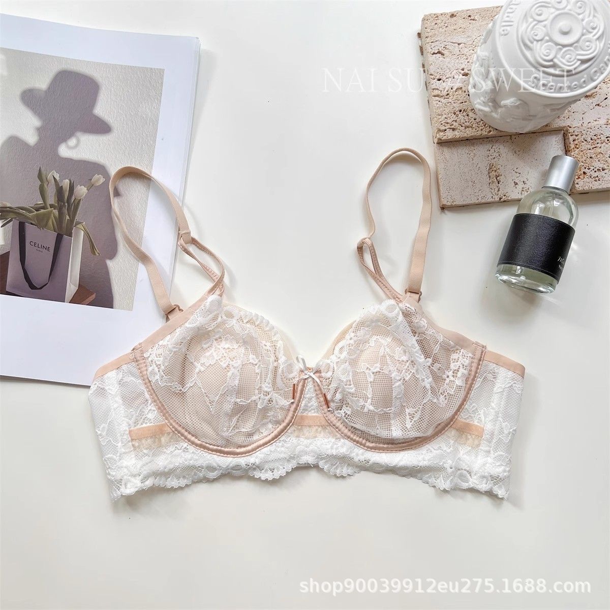 Rabbit ear cup underwear women s summer thin collection breast anti-sagging French sexy lace bra new explosion 32/70AB