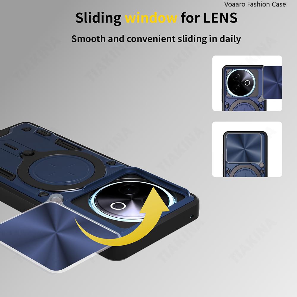 Slide Lens Armor Funda for Vivo Y39 5G Global Case for Vivo Y300i 5G China Case Magnetic Ring Stand Holder Protective Back Cover