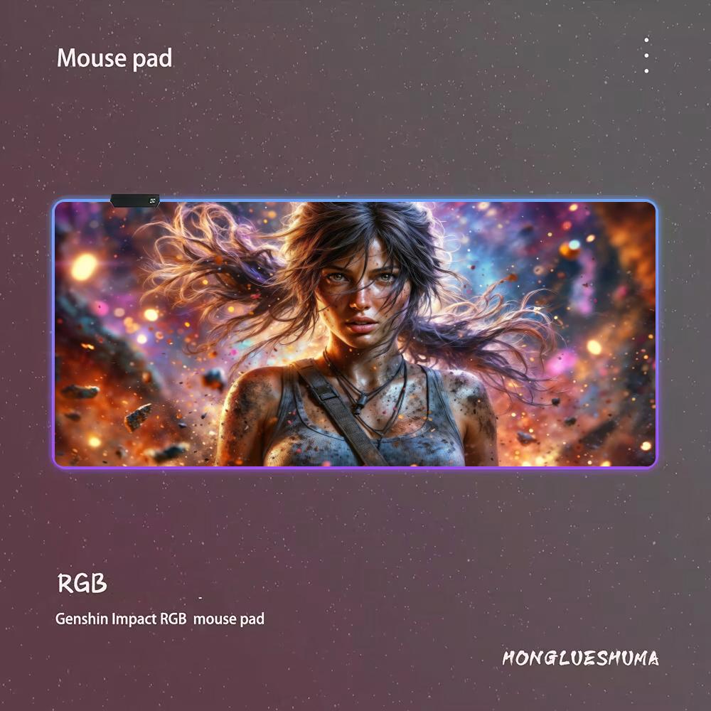 

Ігровий килимок для миші L-lara Croft RGB Ігровий килимок для миші Настільний килимок HD Геймерський Великий LED-підсвічування XXL Килимки для миші RGB600x300x3mm