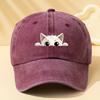 Cartoon Cat Printed Washed Retro Curved Brim Adjustable Unisex Peaked Cap