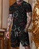 Men's Casual 2pcs Set, Coconut Palm Print T-shirt + Active Shorts Matching Set For Fitness