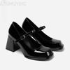 Fashion High Heeled Women's Sandals Square Toe Marie Janes Woman Shoes 2025 New Summer Shallow Chunky Elegant Dress Pumps Leather Mujer