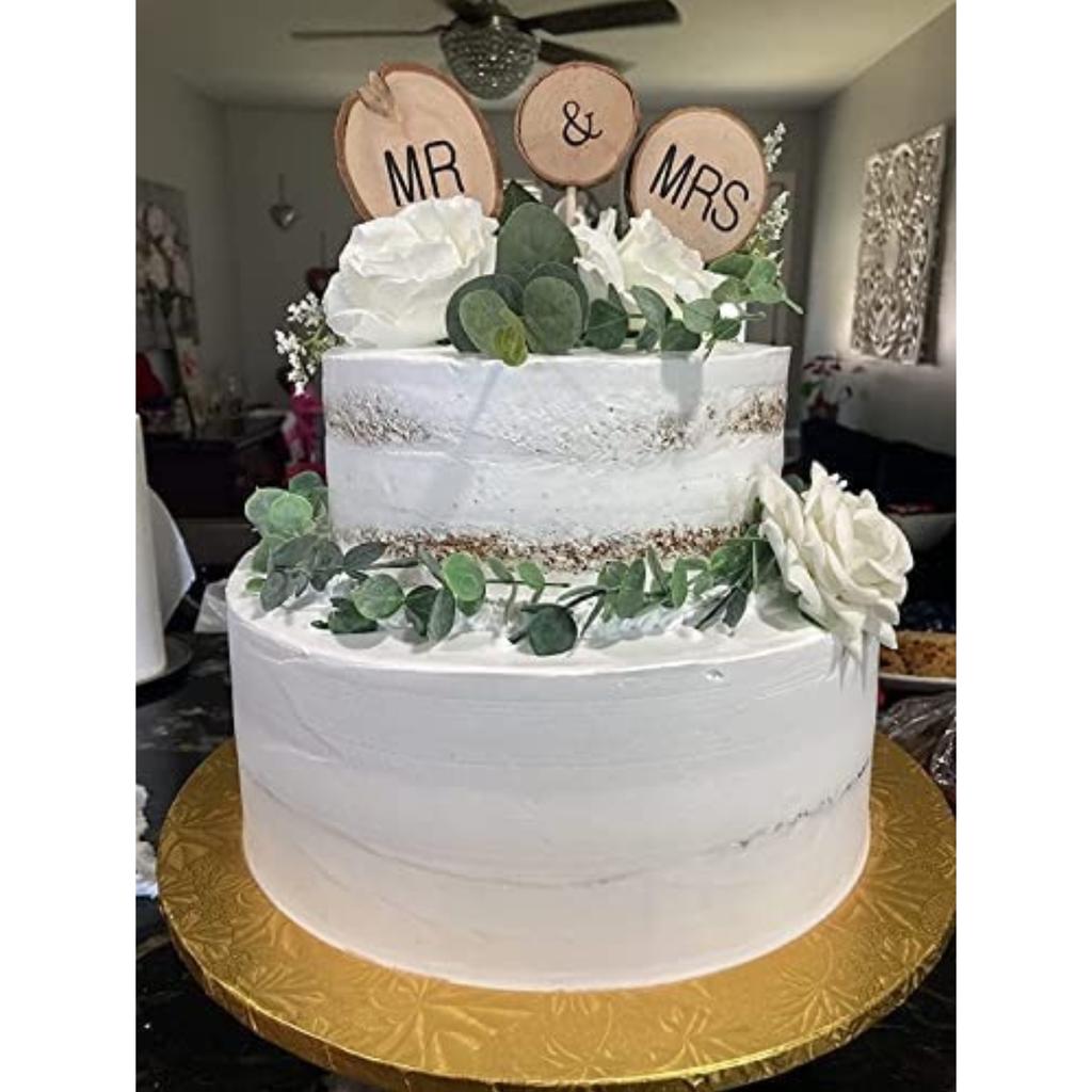 3 Pcs Mr&Mrs Cake Toppers Natural Wood Cake Decoration Chic Rustic Wedding for Couple Sweetheart Party Anniversary Birthday