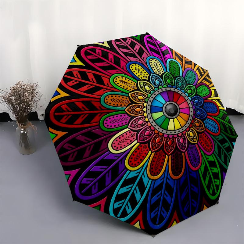 1pc Mandala, Symmetry, Colorful Umbrella with Plastic Handle,Compact & Stylish,Suitable for All Seasons YS331049