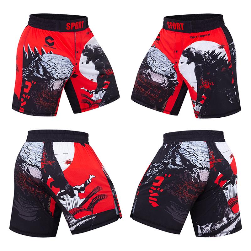 Men's Digital Print Fight Training Shorts for Gym, Jiu-Jitsu, and Sanda