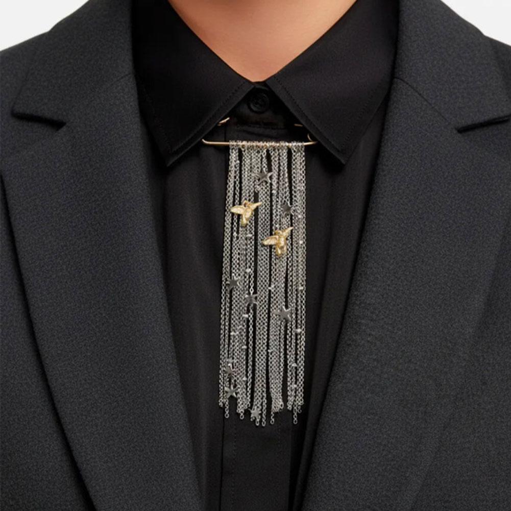 Exaggerate Long Tassel Chain Brooch For Women Handmade Beaded Many Layer Chain Multi Functional Fixed Pin Pants Clothes Decor