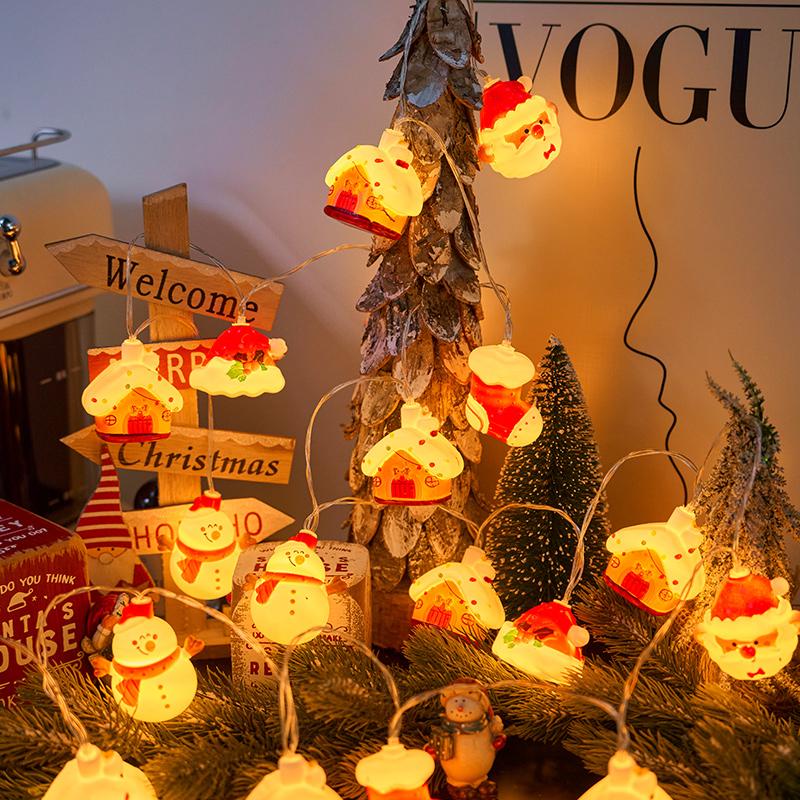 20LED Christmas String Lights, Battery Operated - Santa/Snowman/Tree Design for Indoor Party Bedroom Xmas Decoration Gift