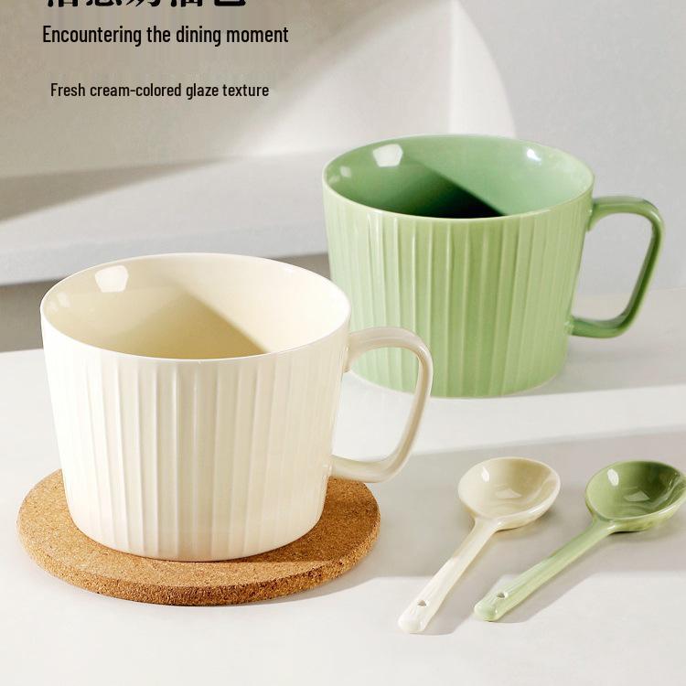 2025 Anti-Scald Ceramic Noodle Bowl with Lid and Handle - Large, Heat-Preserving for Home Use