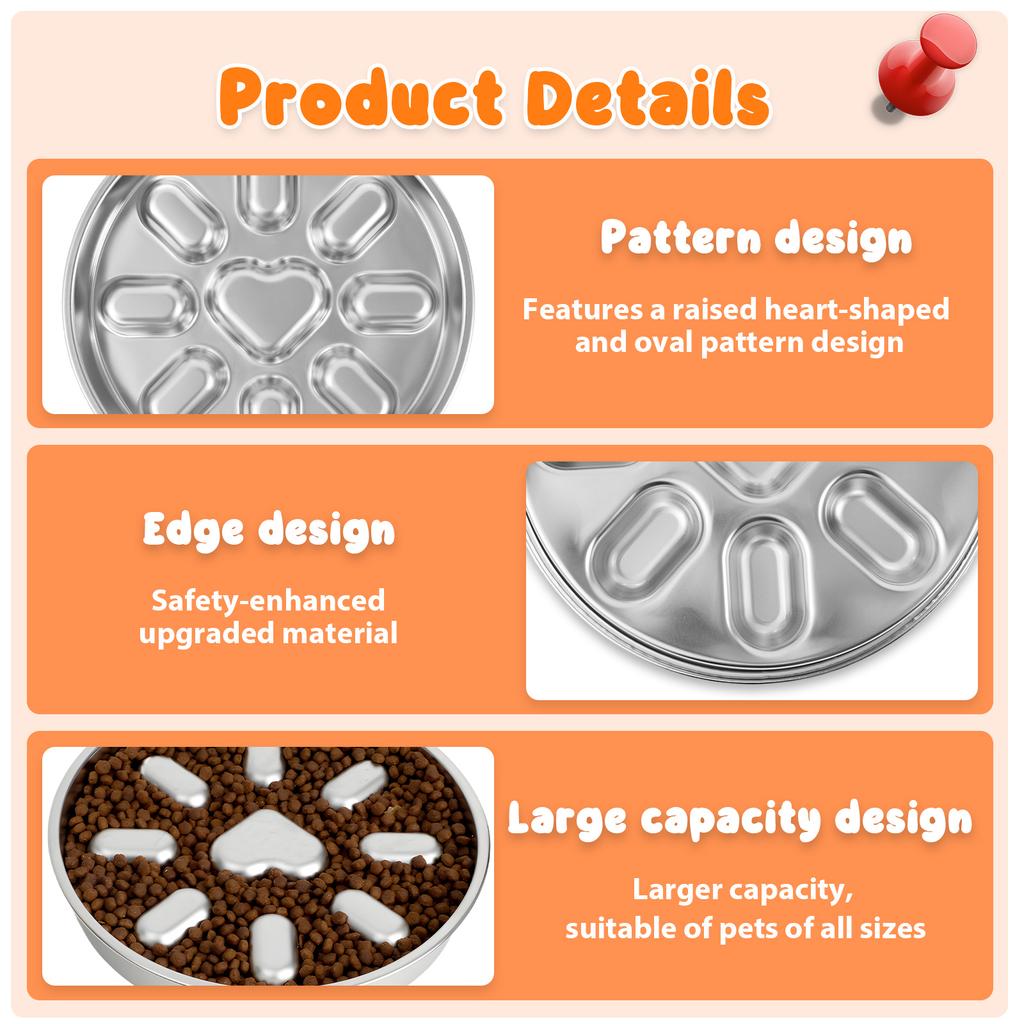 Anti Vomiting Slow Feeder Cat Bowl Stainless Steel Pet Slow Food Bowl with Double Sided Use for Small and Medium Sized Breed