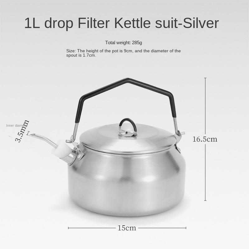 Outdoor 304 Stainless Steel Kettle Picnic Teapot Coffee Pot with Spout 1L