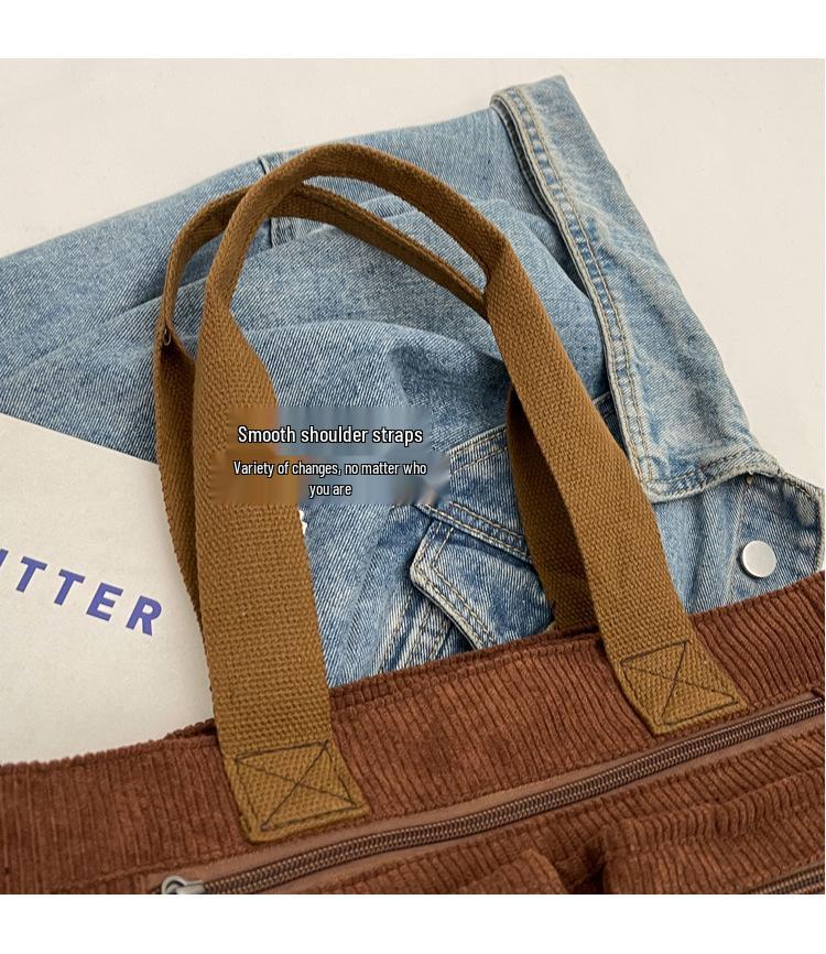 Versatile Large-Capacity Corduroy Shoulder Bag for Women - New Korean Style