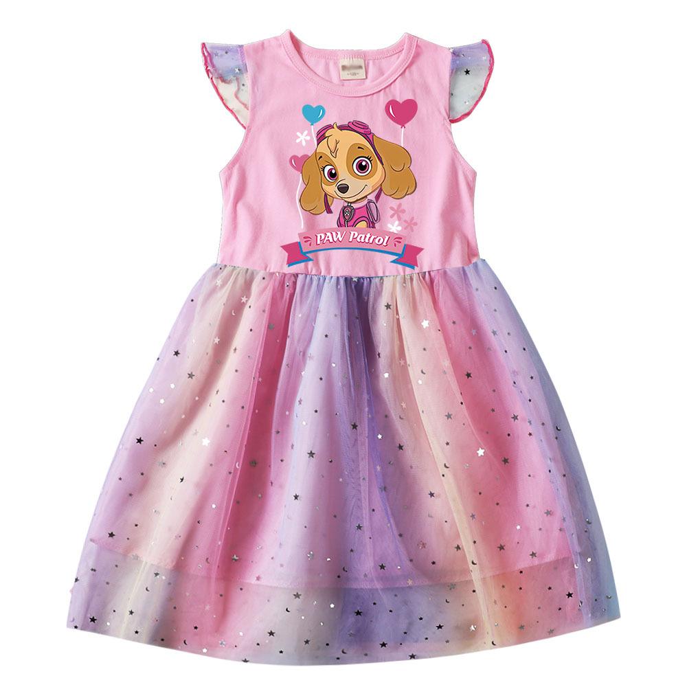 Baby Girl Skye Print Princess Dresses Cartoon Patrol Skye For Kids Clothes Cosplay Costume Children Fly Sleeve Casual Dress