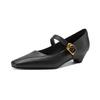 Krazing Pot Microfiber Square Toe Thick Med Heels Spring Summer Shoes Big Size 43 Metal Buckle Women Office Lady Pumps