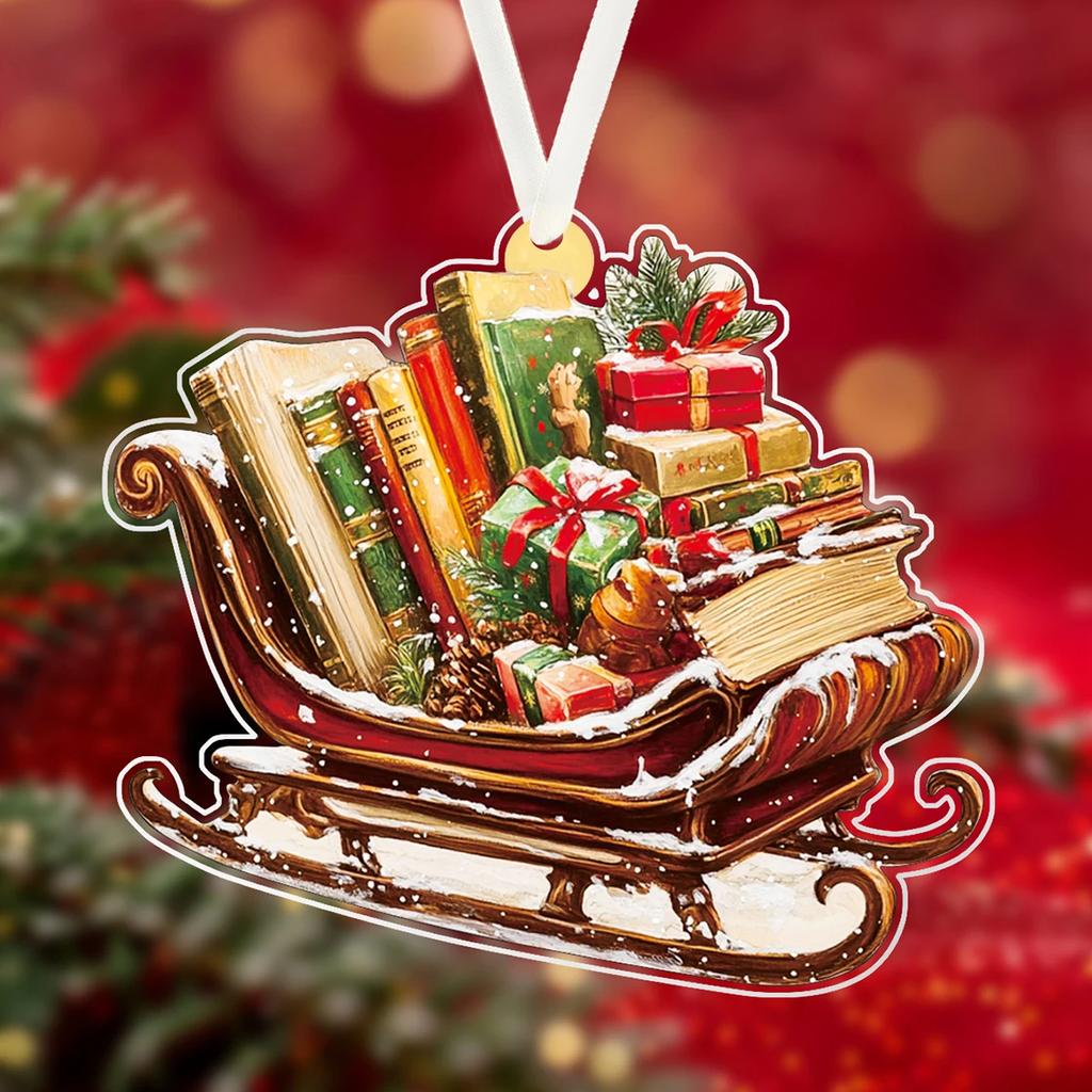 Acrylic Santa Claus Elk Sleigh Pendant Ornaments Xmas Tree Hanging Decor for Home Christmas Party New Year Decoration