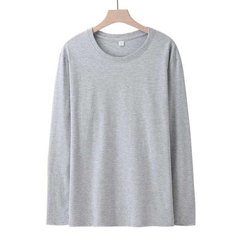 Men's Plus Size Crew Neck Long Sleeve Combed Cotton T-shirt - Solid Color, Spring/Autumn Style